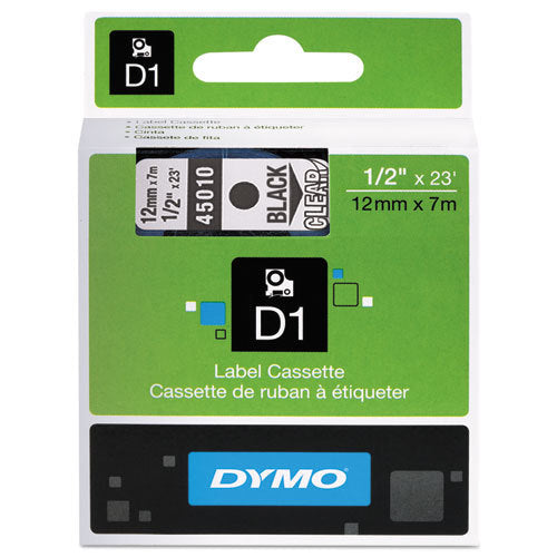 Dymo D1 Label Tape 12mm Black on Clear 45010