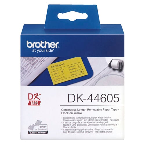Brother DK-44605 - 62mm x 30.48m - Continuous Length - Yellow Removable Paper Tape