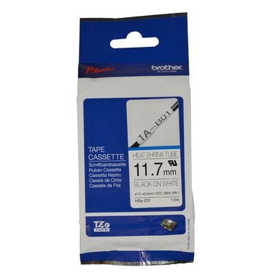 Brother P-Touch HSe-231 11.7mm Black on White Heat Shrink Tube Non Laminated Tape