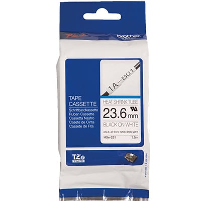 Brother P-Touch HSe-251 23.6mm Black on White Heat Shrink Tube Non Laminated Tape