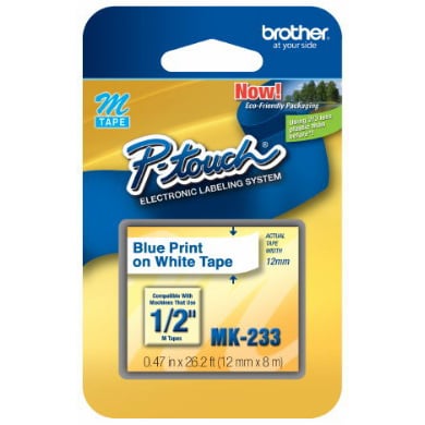 Brother P-Touch M-K233 12mm Blue on White Tape