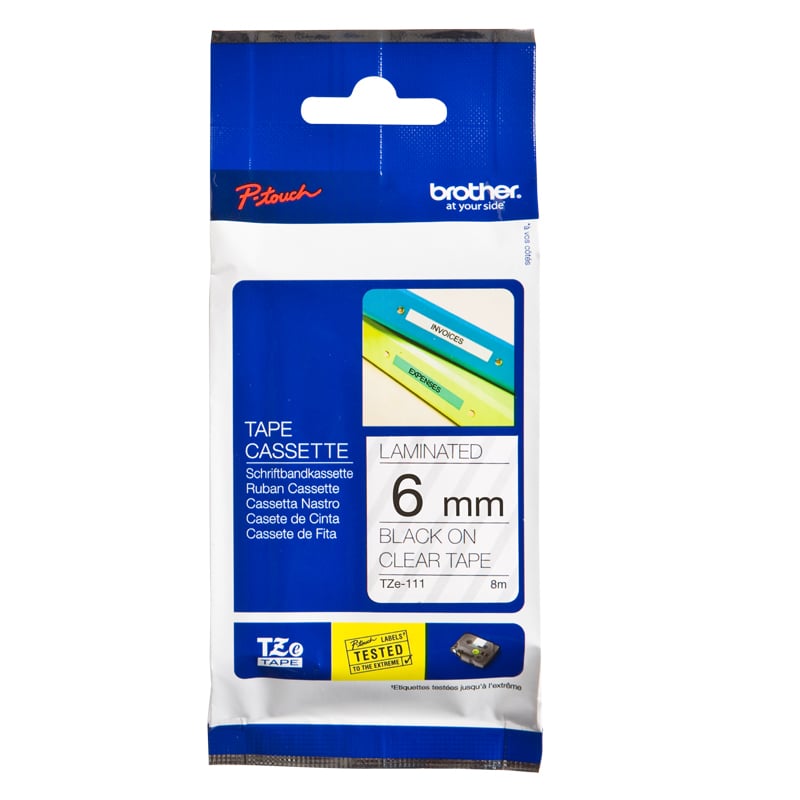 Brother P-Touch TZe-111 6mm Black on Clear Laminated Tape