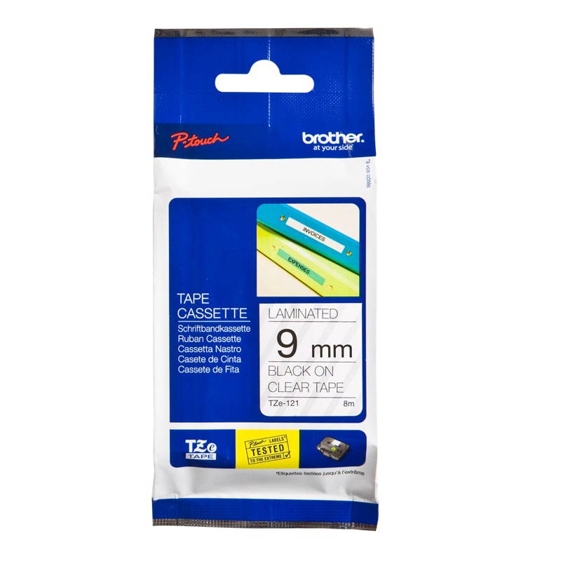 Brother P-Touch TZe-121 9mm Black on Clear Laminated Tape