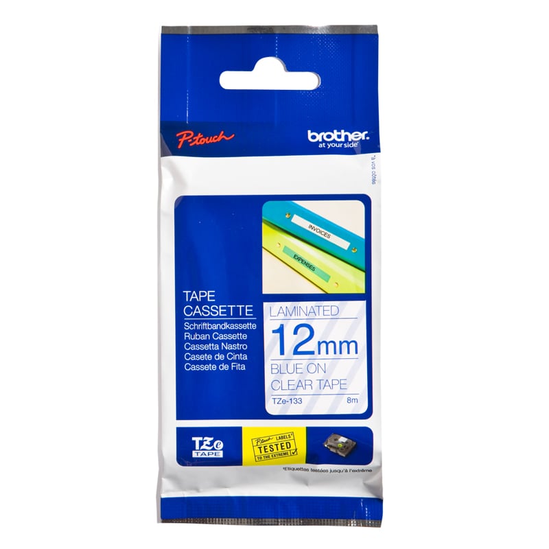 Brother P-Touch TZe-133 12mm Blue on Clear Laminated Tape
