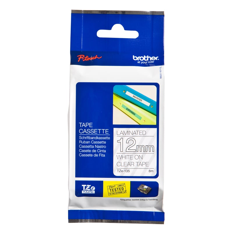 Brother P-Touch TZe-135 12mm White on Clear Laminated Tape