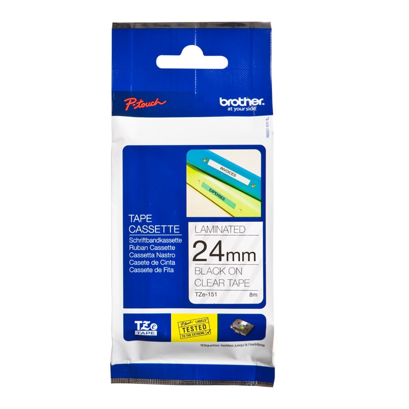 Brother P-Touch TZe-151 24mm Black on Clear Laminated Tape