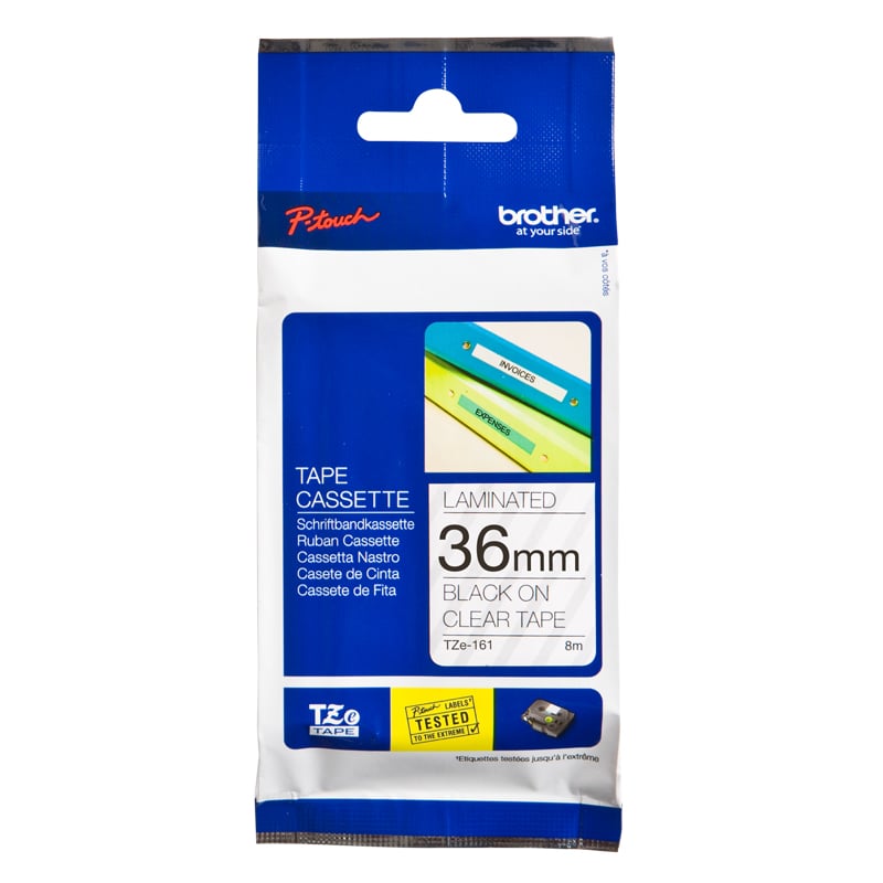 Brother P-Touch TZe-161 36mm Black on Clear Laminated Tape
