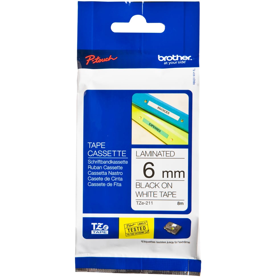 Brother P-Touch TZe-211 6mm Black on White Laminated Tape