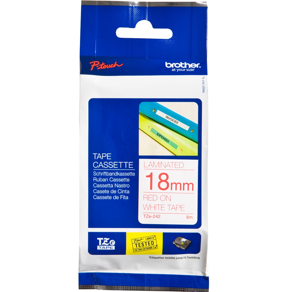 Brother P-Touch TZe-242 18mm Red on White Laminated Tape