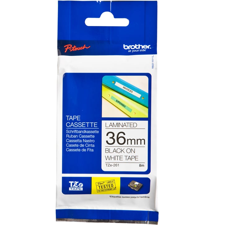Brother P-Touch TZe-261 36mm Black on White Laminated Tape