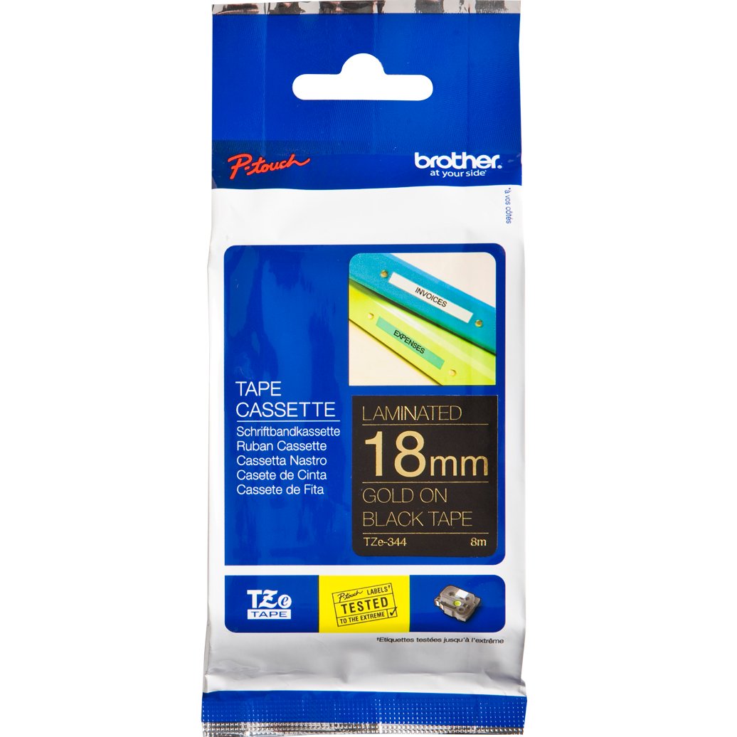 Brother P-Touch TZe-344 18mm Gold on Black Laminated Tape