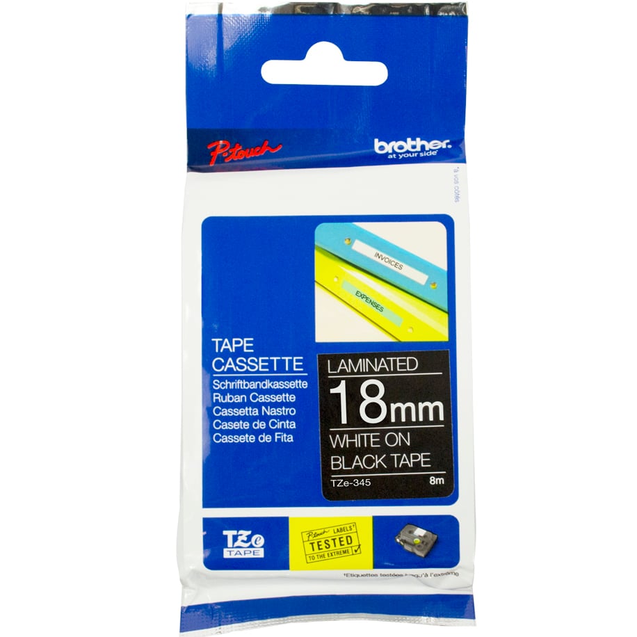 Brother P-Touch TZe-345 18mm White on Black Laminated Tape