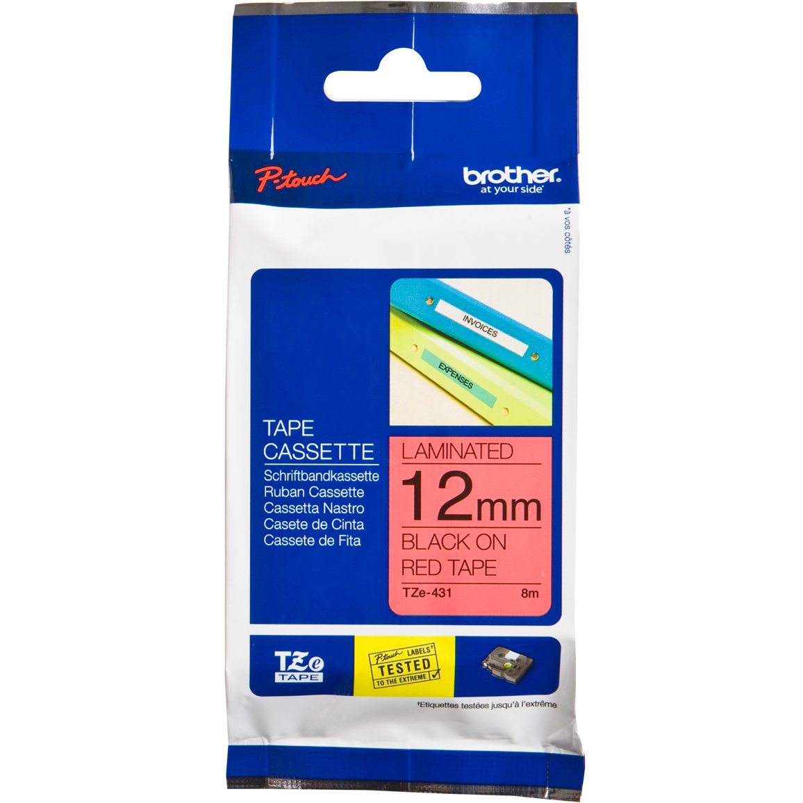 Brother P-Touch TZe-431 12mm Black on Red Laminated Tape