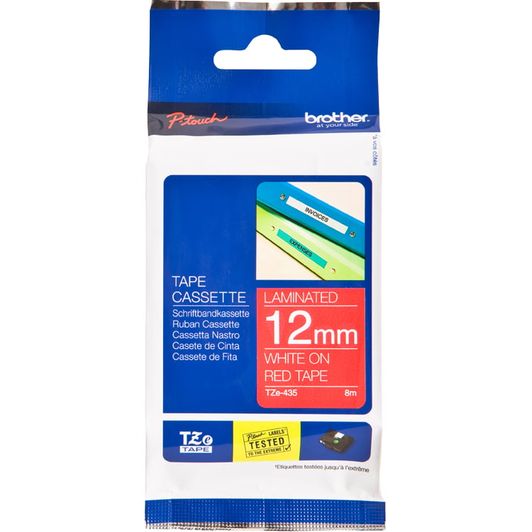 Brother P-Touch TZe-435 12mm White on Red Laminated Tape