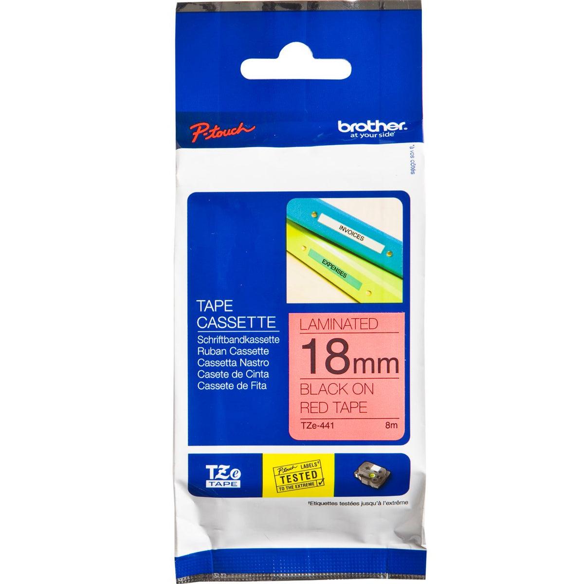 Brother P-Touch TZe-441 18mm Black on Red Laminated Tape