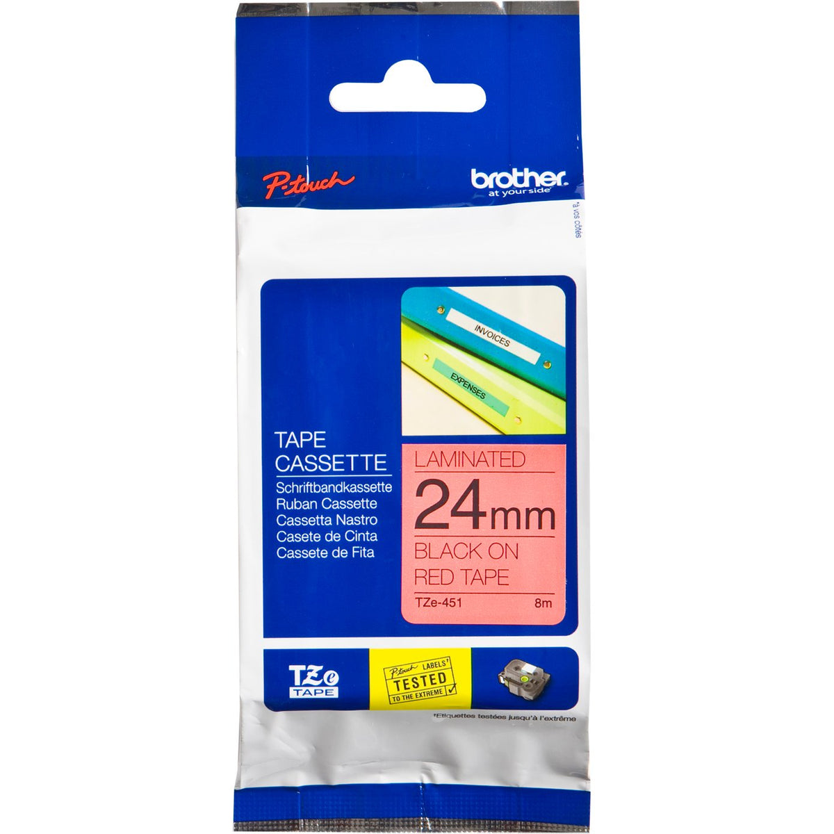 Brother P-Touch TZe-451 24mm Black on Red Laminated Tape