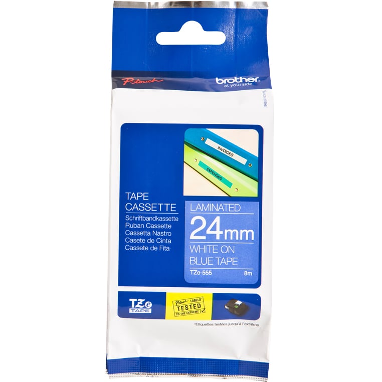 Brother P-Touch TZe-555 24mm White on Blue Laminated Tape