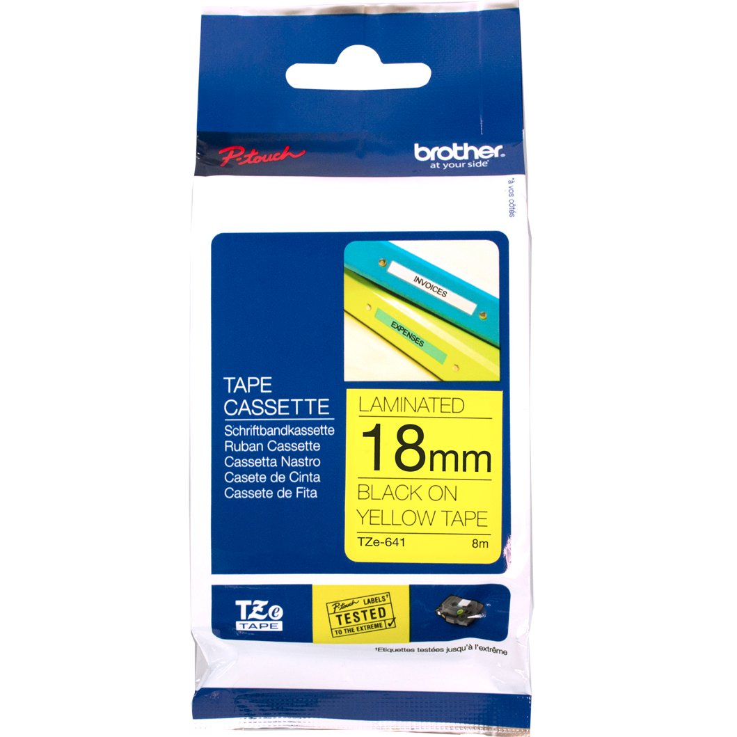 Brother P-Touch TZe-641 18mm Black on Yellow Laminated Tape