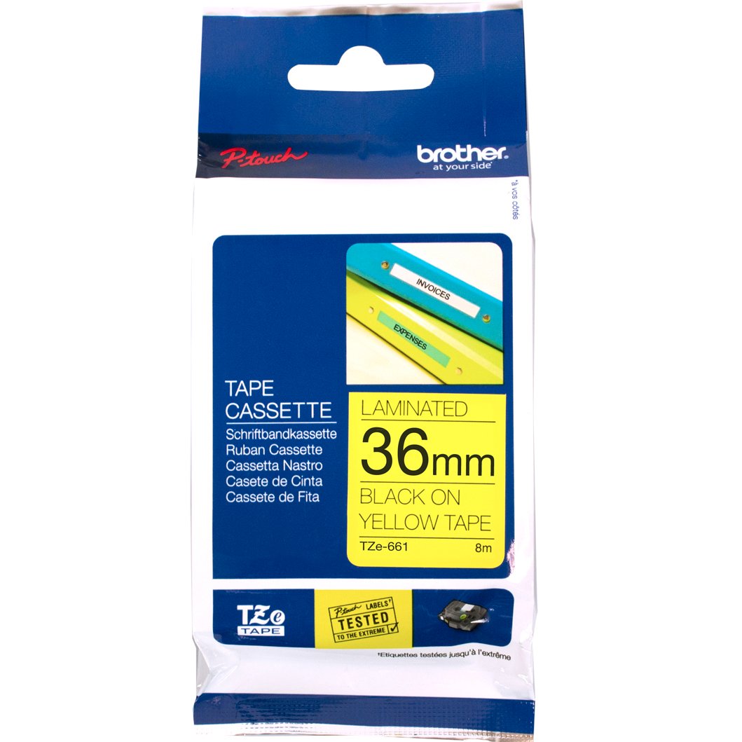 Brother P-Touch TZe-661 36mm Black on Yellow Laminated Tape