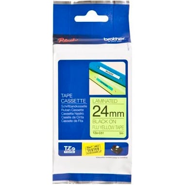 Brother P-Touch TZe-C51 24mm Black on Fluro Yellow Laminated Tape