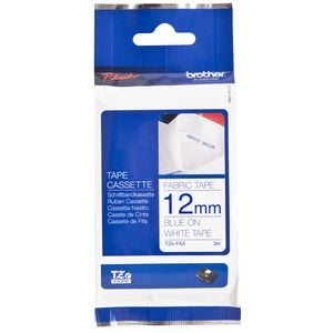Brother P-Touch TZe-FA3 12mm Blue on White Fabric Tape Non Laminated Tape