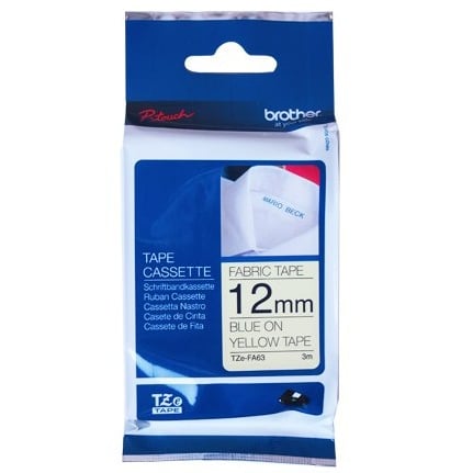 Brother P-Touch TZe-FA63 12mm Blue on Yellow Fabric Tape Non Laminated Tape