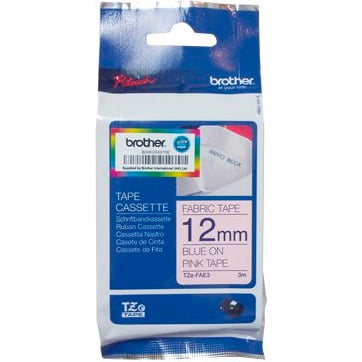 Brother P-Touch TZe-FAE3 12mm Blue on Pink Fabric Tape Non Laminated Tape