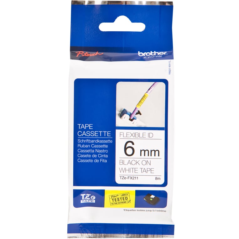 Brother P-Touch TZe-FX211 6mm Black on White Flexible Laminated Tape