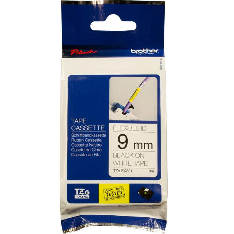 Brother P-Touch TZe-FX221 9mm Black on White Flexible Laminated Tape