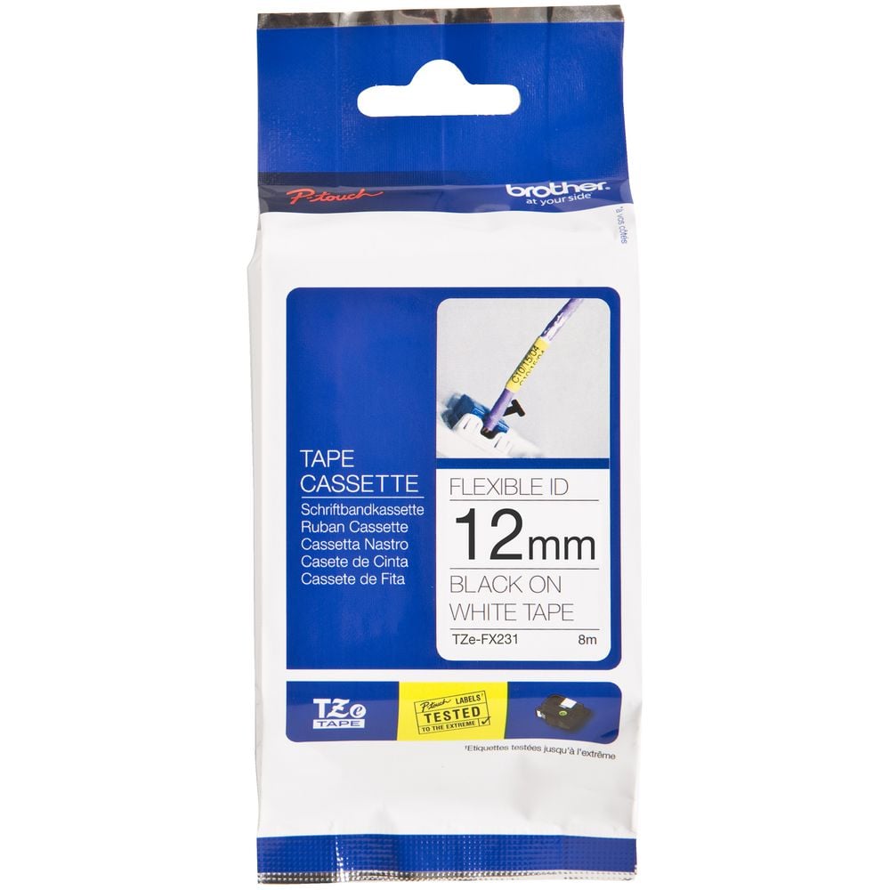Brother P-Touch TZe-FX231 12mm Black on White Flexible Laminated Tape