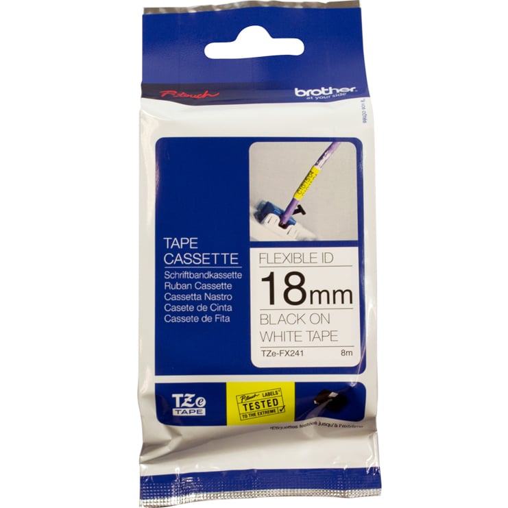 Brother P-Touch TZe-FX241 18mm Black on White Flexible Laminated Tape