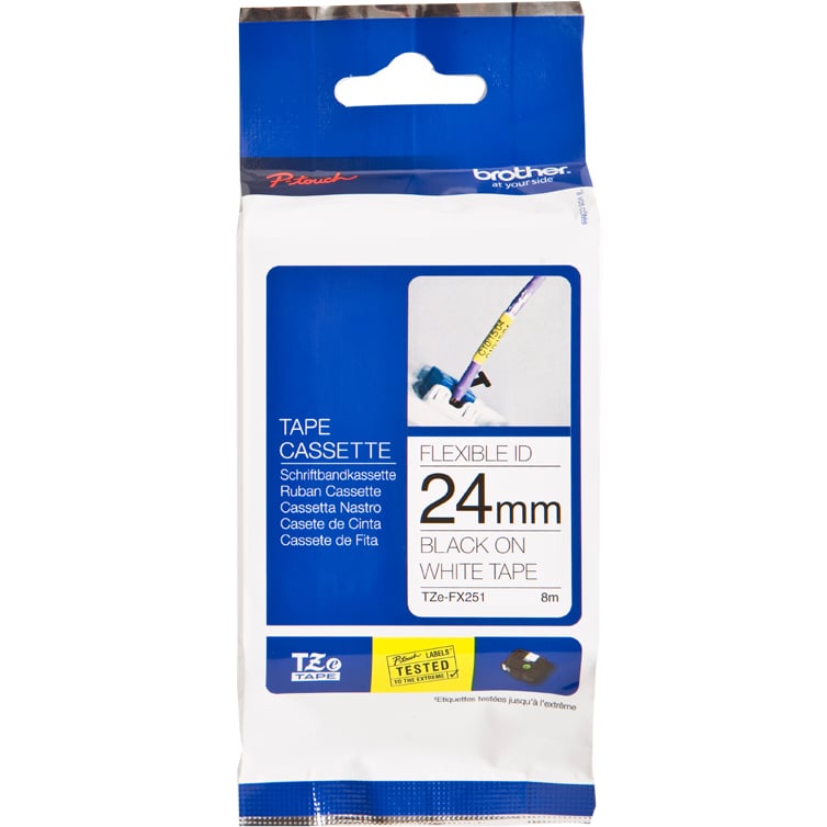 Brother P-Touch TZe-FX251 24mm Black on White Flexible Laminated Tape