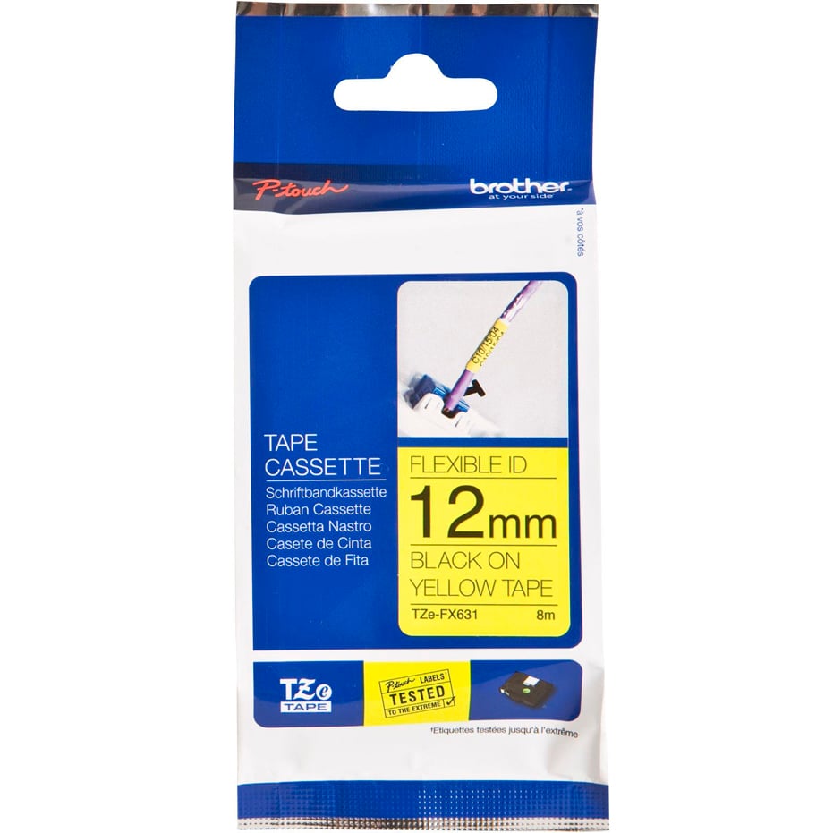 Brother P-Touch TZe-FX631 12mm Black on Yellow Flexible Laminated Tape