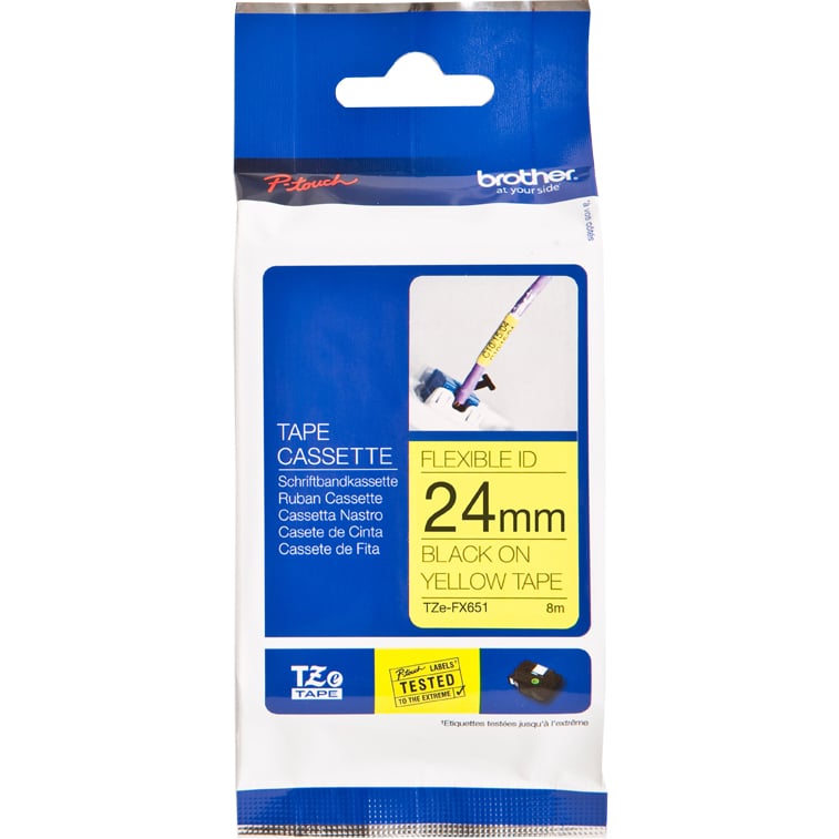 Brother P-Touch TZe-FX651 24mm Black on Yellow Flexible Laminated Tape