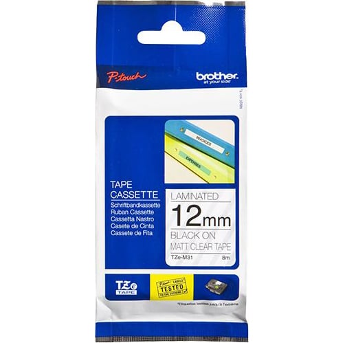 Brother P-Touch TZe-M31 12mm Black on Clear matt Laminated Tape