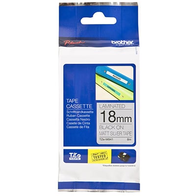 Brother P-Touch TZe-M941 18mm Black on Silver matt Laminated Tape
