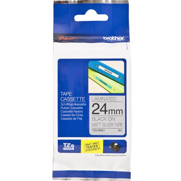 Brother P-Touch TZe-M951 24mm Black on Silver matt Laminated Tape