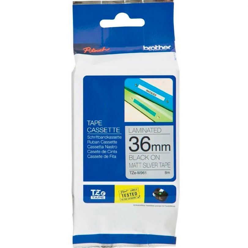 Brother P-Touch TZe-M961 36mm Black on Silver matt Laminated Tape