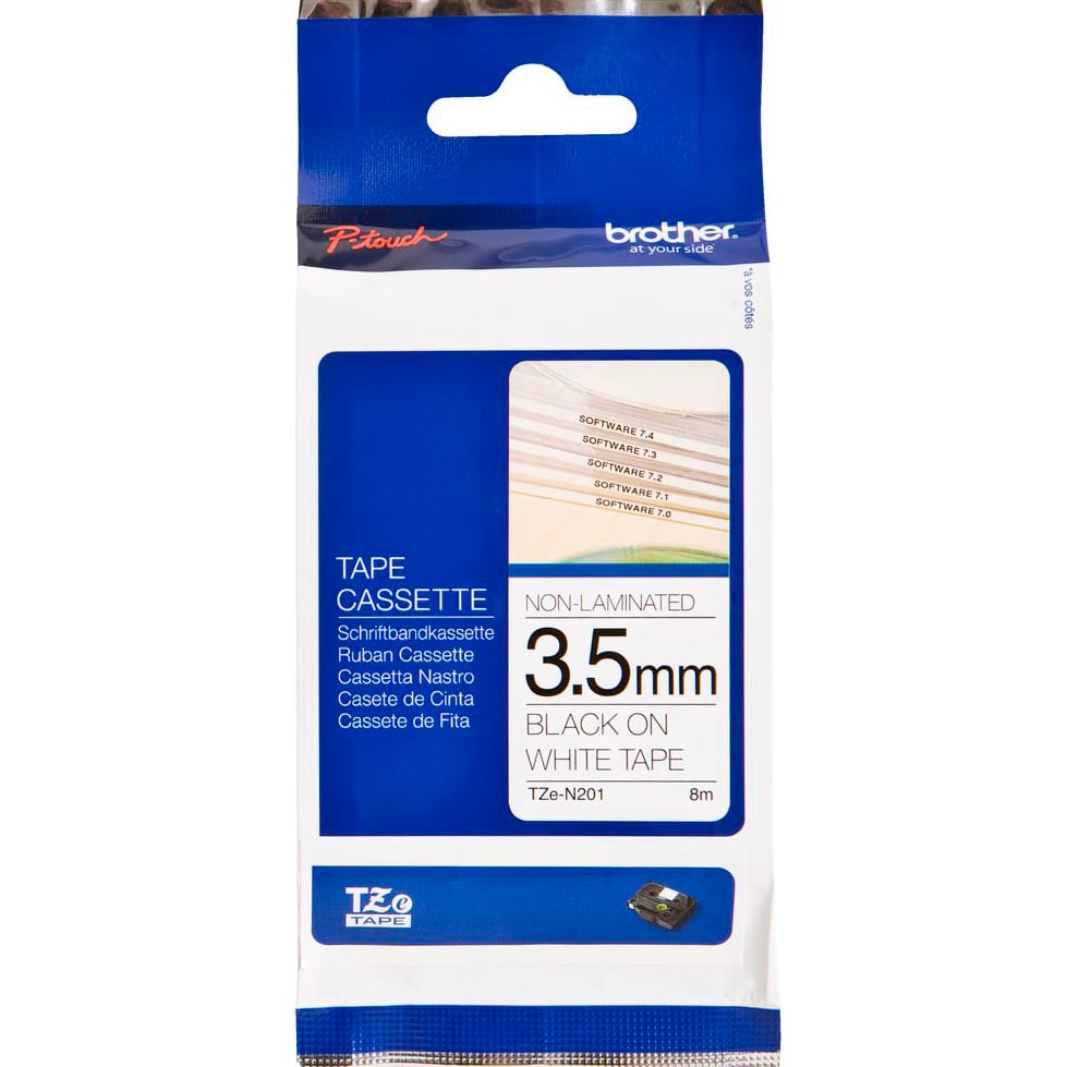 Brother P-Touch TZe-N201 3.5mm Black on White Non Laminated Tape