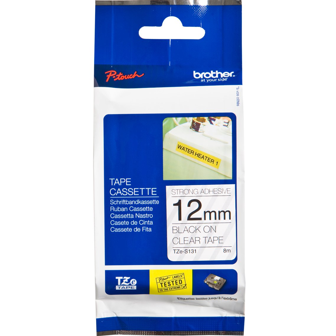 Brother P-Touch TZe-S131 12mm Black on Clear Strong Adhesive Laminated Tape