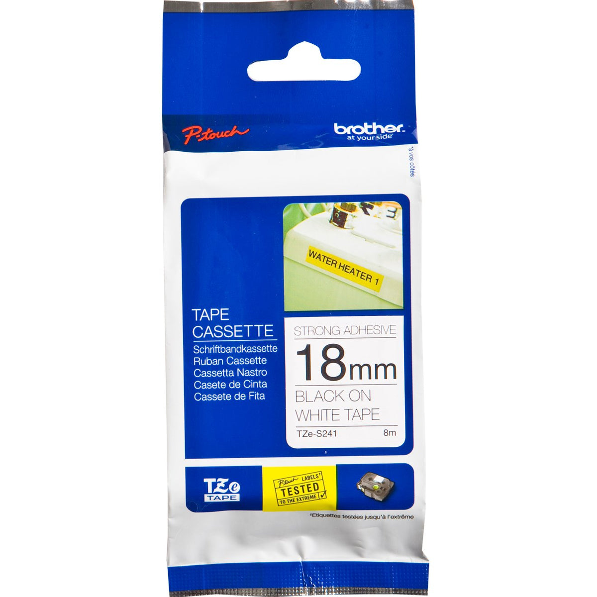 Brother P-Touch TZe-S241 18mm Black on White Strong Adhesive Laminated Tape