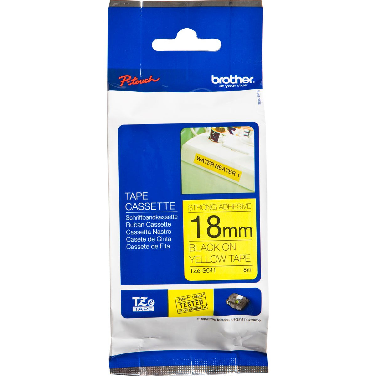 Brother P-Touch TZe-S641 18mm Black on Yellow Strong Adhesive Laminated Tape