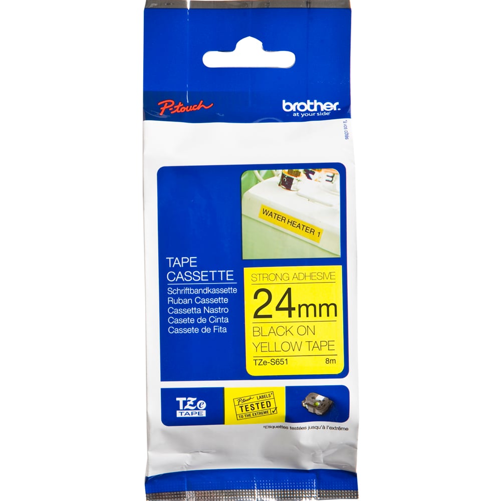 Brother P-Touch TZe-S651 24mm Black on Yellow Strong Adhesive Laminated Tape