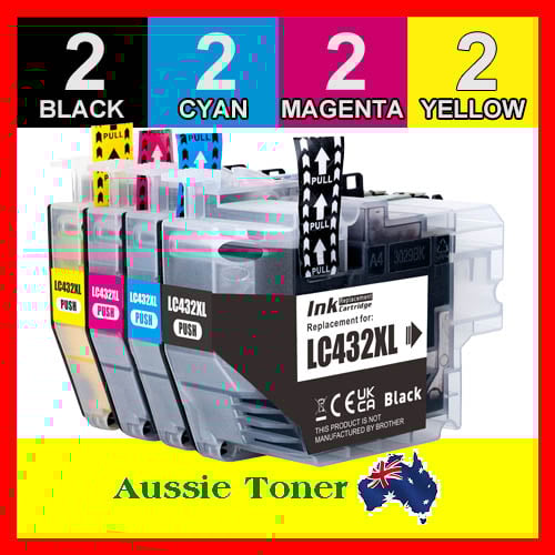 8 Pack (2BK,2C,2M,2Y) Compatible Ink Cartridge for Brother LC-432XL LC432XL LC-432XLBK LC-432XLC LC-432XLM LC-432XLY for Brother MFCJ5340DW MFCJ5740DW MFCJ6540DW MFCJ6740DW MFCJ6940DW