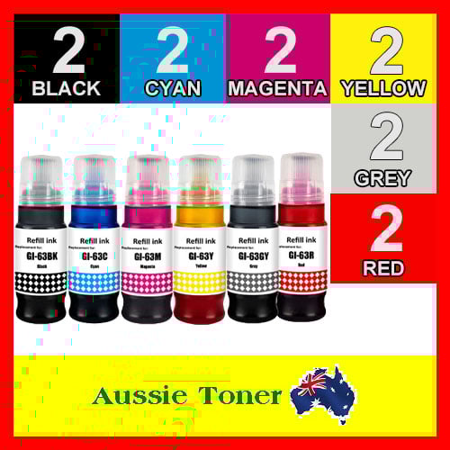 12 Pack Compatible Ink Bottles (2BK, 2C, 2M, 2Y, 2GY, 2R) for Canon GI-63 GI63 for Canon G660