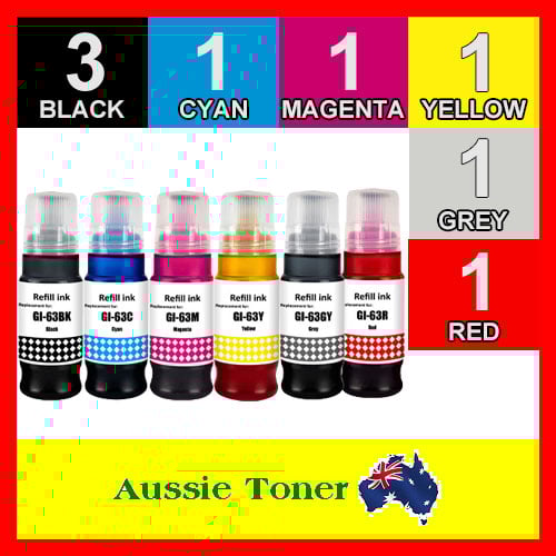 8 Pack Compatible Ink Bottles (3BK, 1C, 1M, 1Y, 1GY, 1R) for Canon GI-63 GI63 for Canon G660