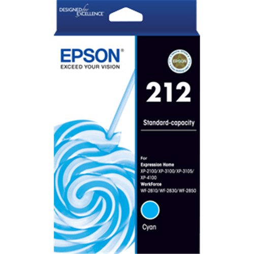 EPSON 212 STD CYAN INK FOR XP-4100 XP-3105 XP-3100 XP- 2100 WF-2850 WF-2830 WF-2810 - C13T02R292