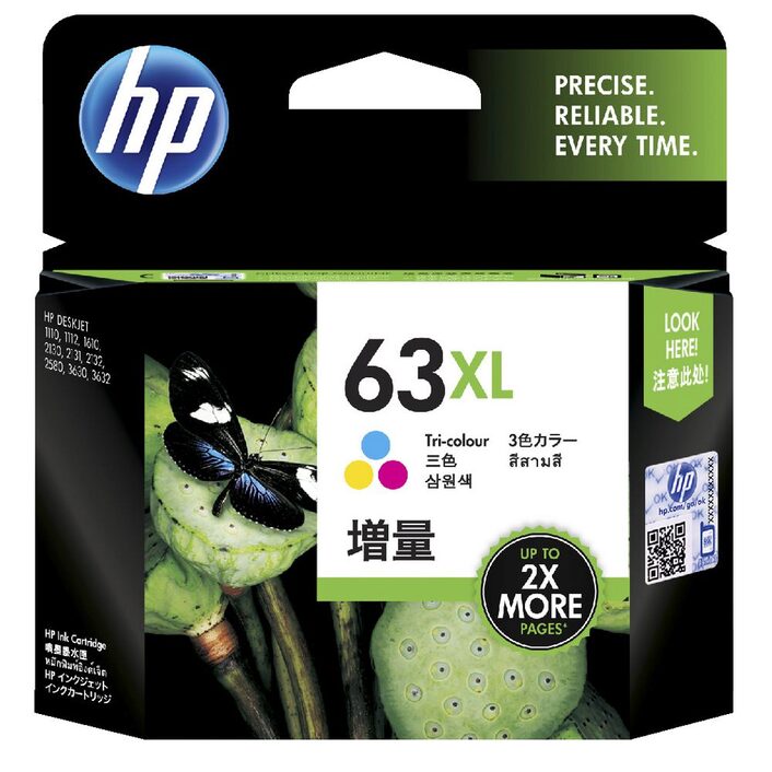 HP 63XL HIGH YIELD TRI-COLOR ORIGINAL INK CARTRIDGE - F6U63AA
