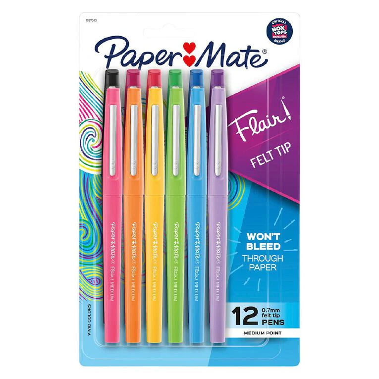 PM Flair FeltTip Ast Pk12 Bag6
