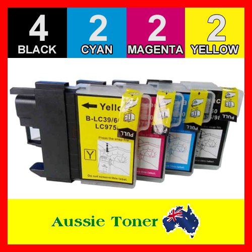 10 Pack LC-39 LC39 Compatible Ink (4BK,2C,2M,2Y) for Brother DCPJ125 DCPJ140W DCPJ315W DCPJ515W MFCJ220 MFCJ265W MFCJ410 MFCJ415W